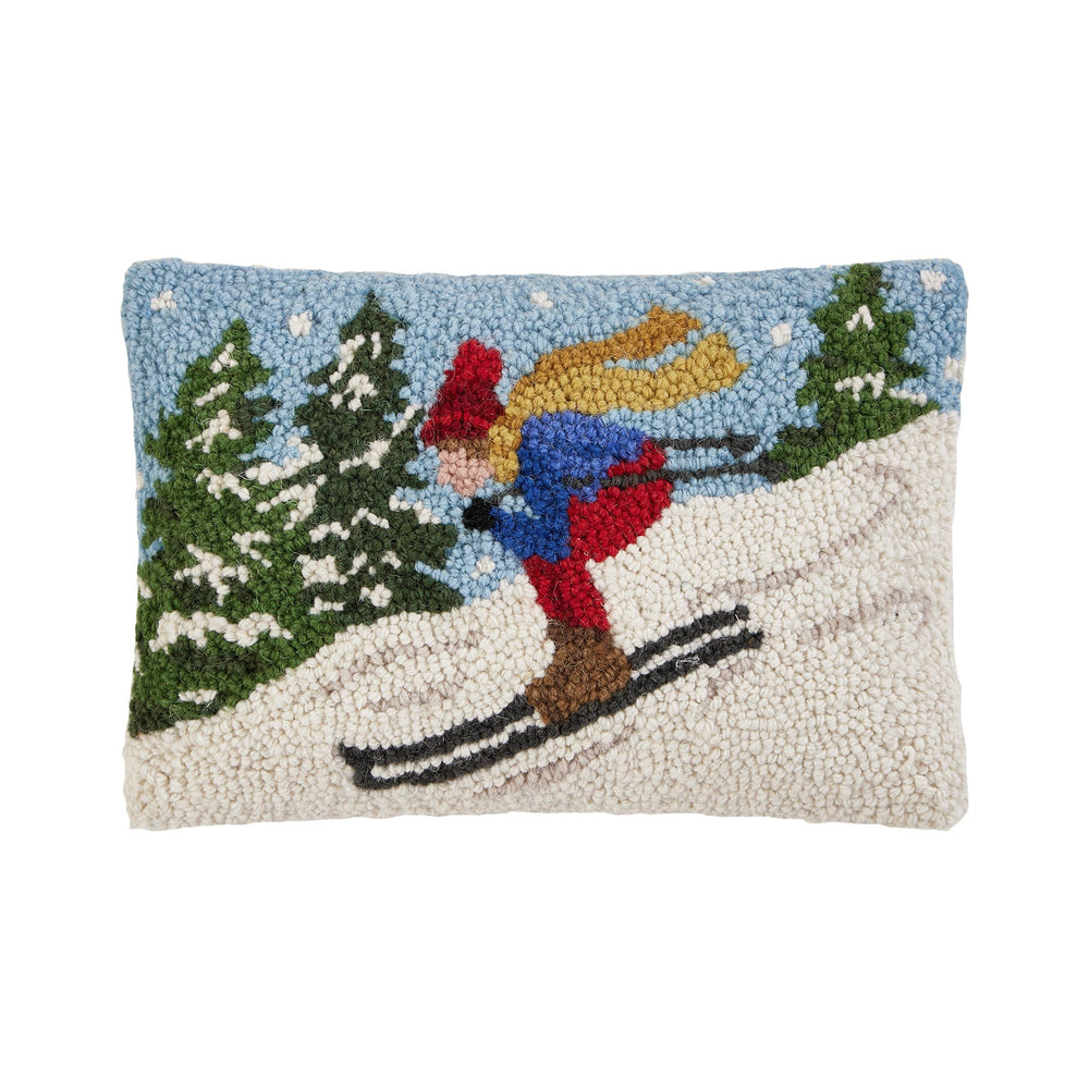 Skier Hook Pillow w/ Snowy Trees