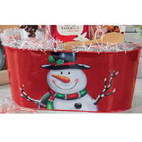 Red Snowman Tin Oval Planter Holiday Gift Basket