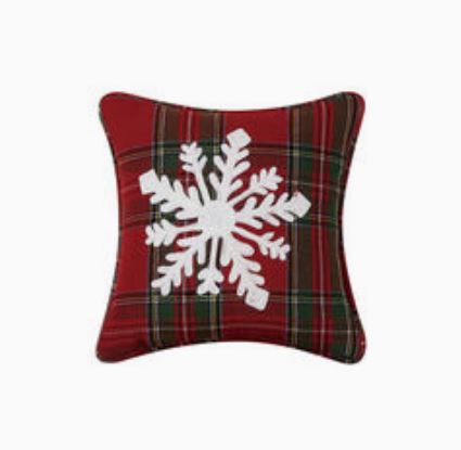 Snowflake  Embroidered Plaid Pillow