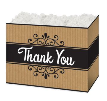 Thank You Kraft Pinstripe Basket Box - LARGE ONLY