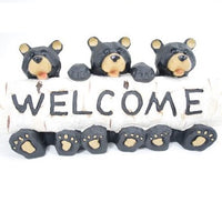 Three Sitting Bears with Birch Log Welcome