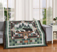 
              Bear Cabin in the Pines Boho Decorative Quilt Throw Blanket
            