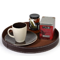 
              Roosevelt Round Brown Faux Leather Tray
            