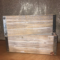 White-Washed Wood Crate w/Metal Accents