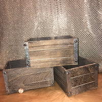 Stained Wood Crate w/Metal Accents