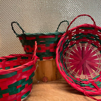 Red/Green Bamboo 8" Round Basket