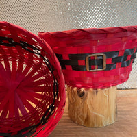 Red Santa Belt Bamboo 9" Round Basket