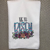 White Easter Waffle Towel He Is Risen