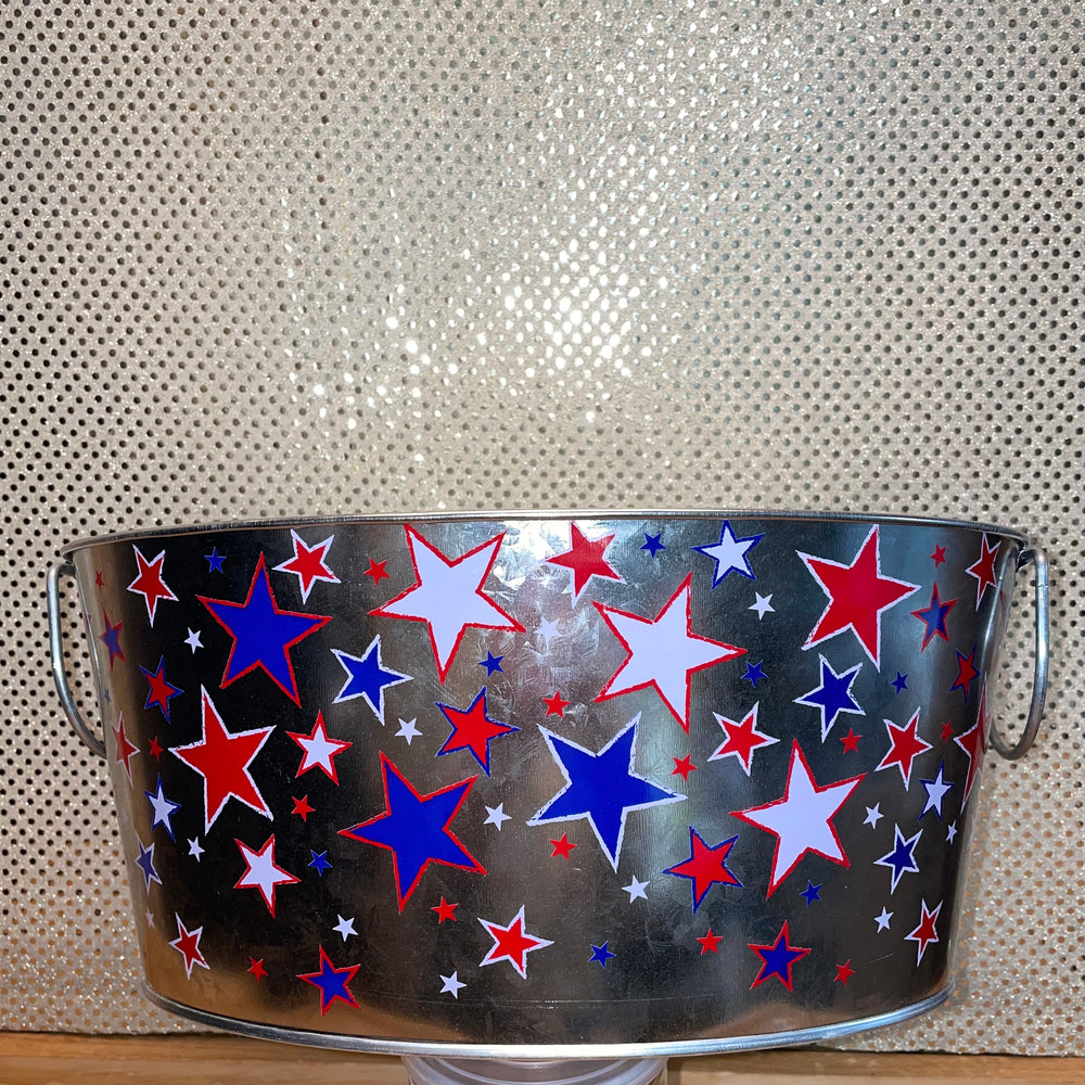 Silver with Red, White & Blue Stars Metal Basket XL