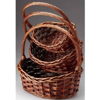 Brown Stain Willow Oval Handled Basket