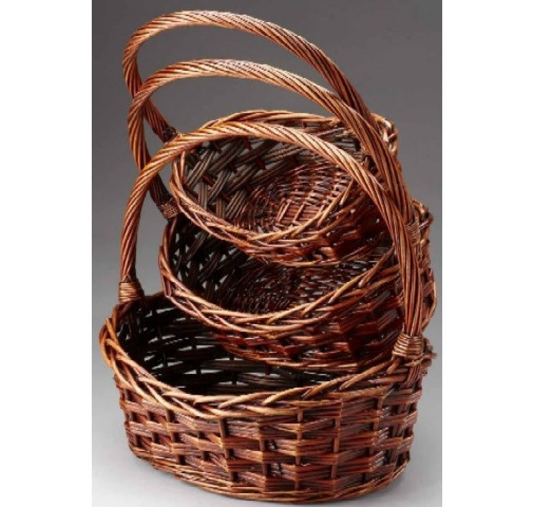 Brown Stain Willow Oval Handled Basket