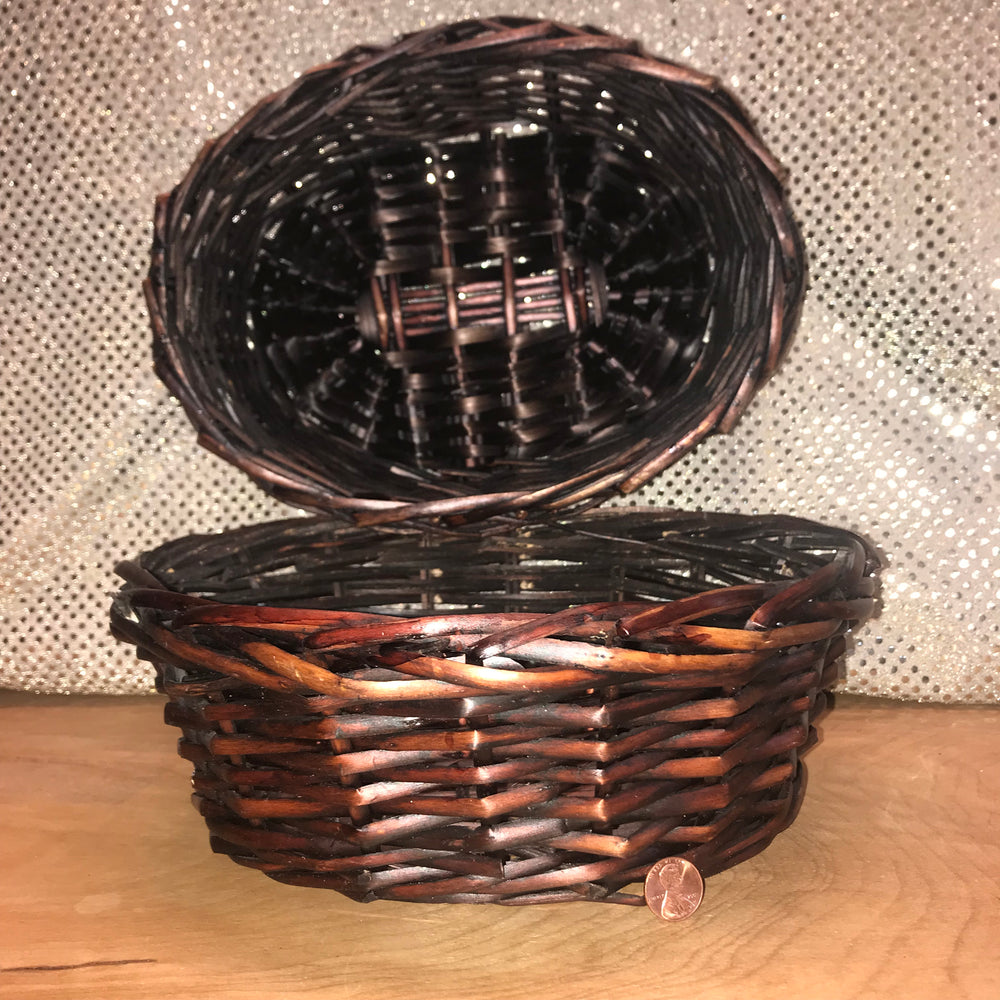 Large Dark Stained Willow Oval Basket